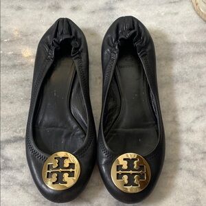 Tory Burch Black and Gold Flats